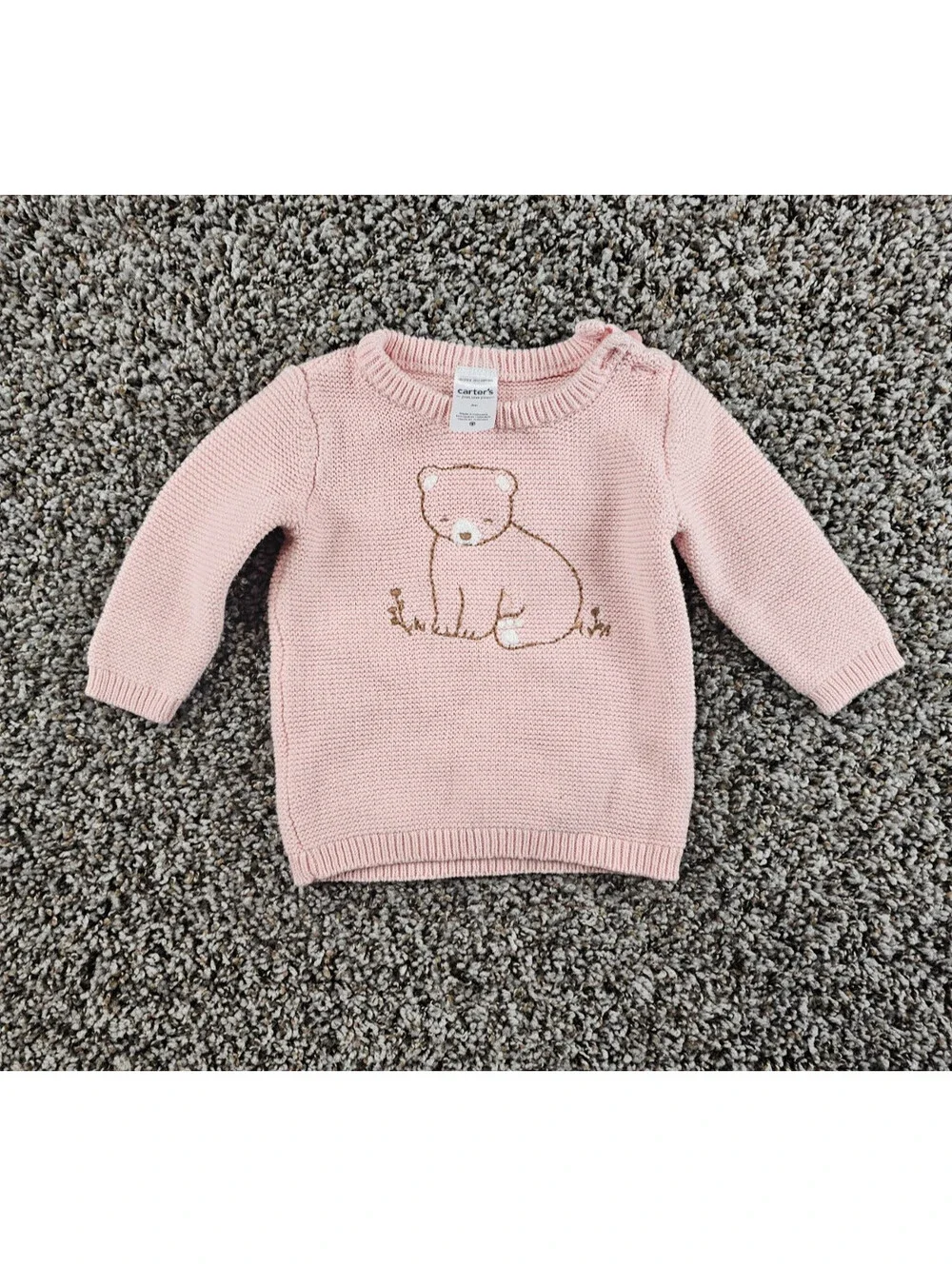 Carters Baby Girls Sz 6M Knit Sweater Light Pink Bear Embroidered